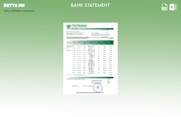 модерен стил шаблон ексел за извод од банка на Русија Сбербанк